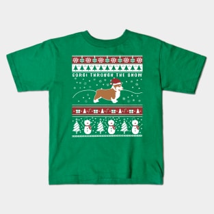 Christmas Xmas Corgi Through The Snow Kids T-Shirt